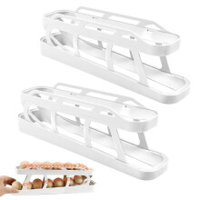 (white 2pcs) Egg Dispenser, Space-saving Rolling Eggs Dispenser Automatic Organizer For Refrigerator Storage