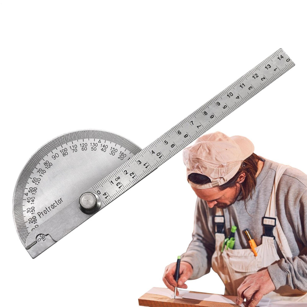 Angle Protractor Stainless Steel 180 Degrees Gauge, 14 Cm Solid Measuring Tool For Drawing, Woodworking, Geometry Math 9339159417768