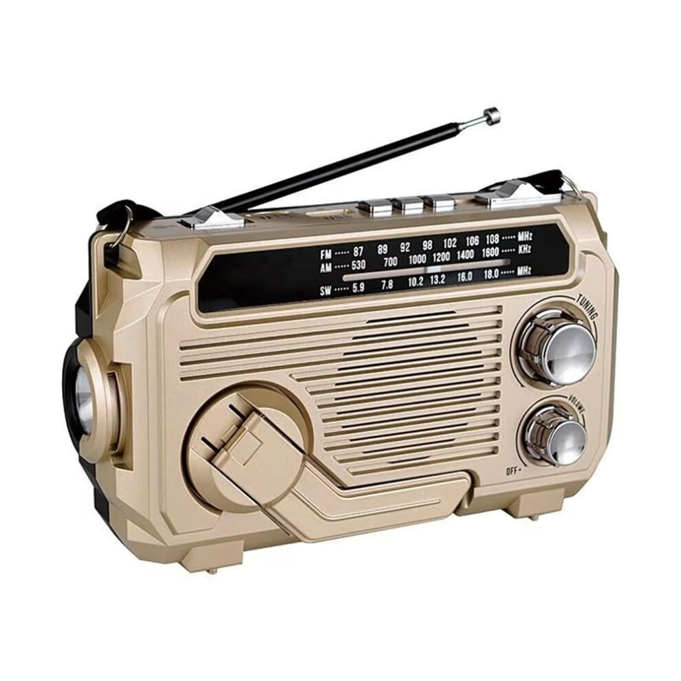 Fm Am Sw Radio Hand Crank Solar Charging Emergency Radio Receiver Bluetooth 5.2 Tf Card Usb Gold 9339159417331