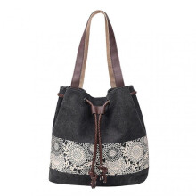 (Black) Women Tote Bag Portable Multi Pocket Casual Travel Work Large Capacity School