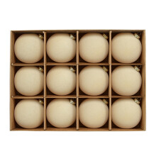 12pcs Elegant Flocking Christmas Tree Baubles-Pure beige
