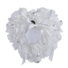 Ring Cushion Wedding Ring Box 18x17 Cm White Heart Shape Rose Band With Rhinestones And Bow 7 Colours