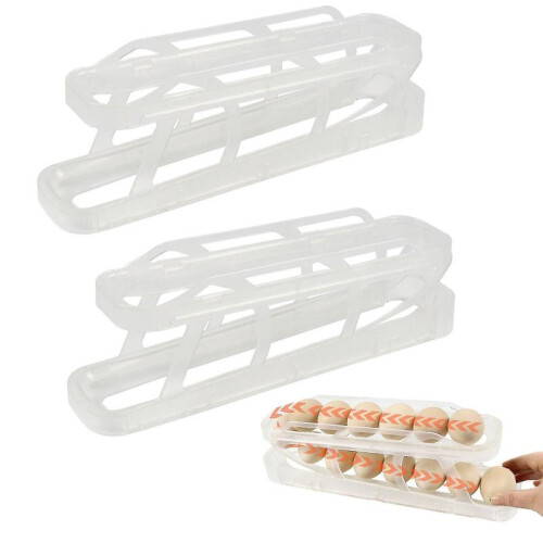 (transparent  2pcs) Egg Dispenser, Space-saving Rolling Eggs Dispenser Automatic Organizer For Refrigerator Storage