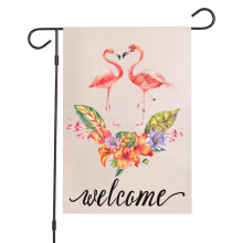 Flamingos cor-de-rosa dão as boas-vindas! Decorações de verão, bandeiras de juta com pássaros tropicais de dupla face para decoração externa,