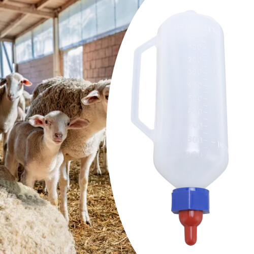 Lamb Feeding Bottle with Soother & Handle, 1L Capacity, Plastic Rubber
