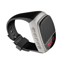 Silver Grey Wrist Watch Bluetooth Speaker, Wearable Outdoor Sports, FM Radio, Smartphone Compatible
