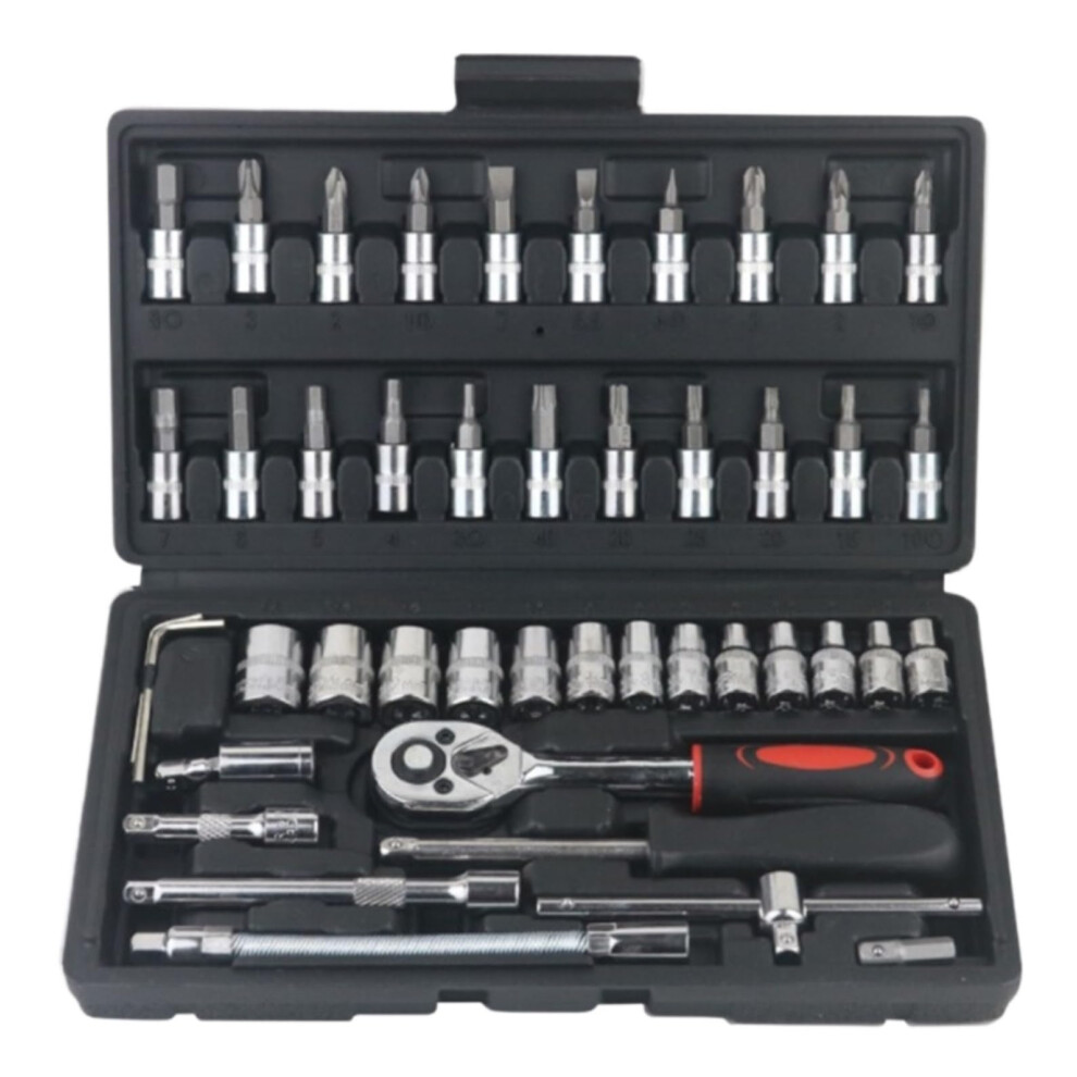 Hand Tool Sets Openend Spanners, Sockets, Ratchet Wrenches, 46Piece Tool Kit For Car And Home Garage Black 9339159419991