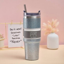 (silvery) 30 oz Tumbler Straw Lid Insulated Stainless Steel Water Bottle Coffee Mug