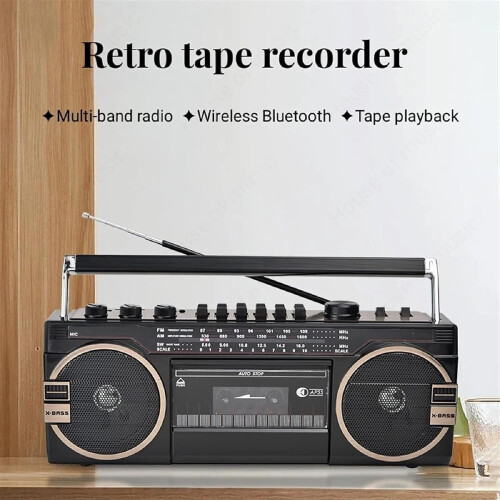 Portable CD And Cassette Player 80s Retro Style, AM/FM Radio, Bluetooth, Analog Volume Knobs 1