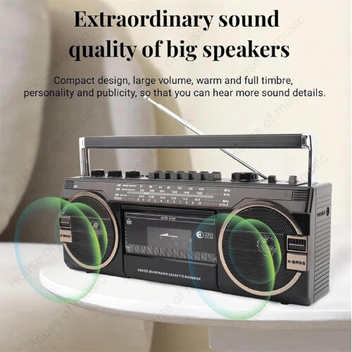 Portable CD And Cassette Player 80s Retro Style, AM/FM Radio, Bluetooth, Analog Volume Knobs 2