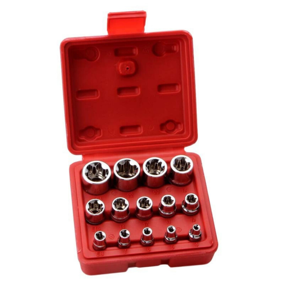 14Pcs Female Estar Socket Set With Storage Case External Star Socket Set E4e24 Hexagonal Socket Nut Set Red 9339159421246