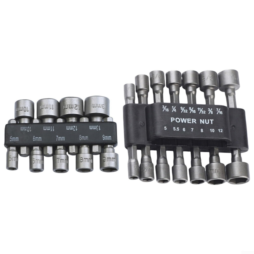 Hex Socket Wrench Set 23 Piece Sae And Metric 512Mm Tool Steel Nut Driver Drill Bits For Household Diy Auto 9323874157542