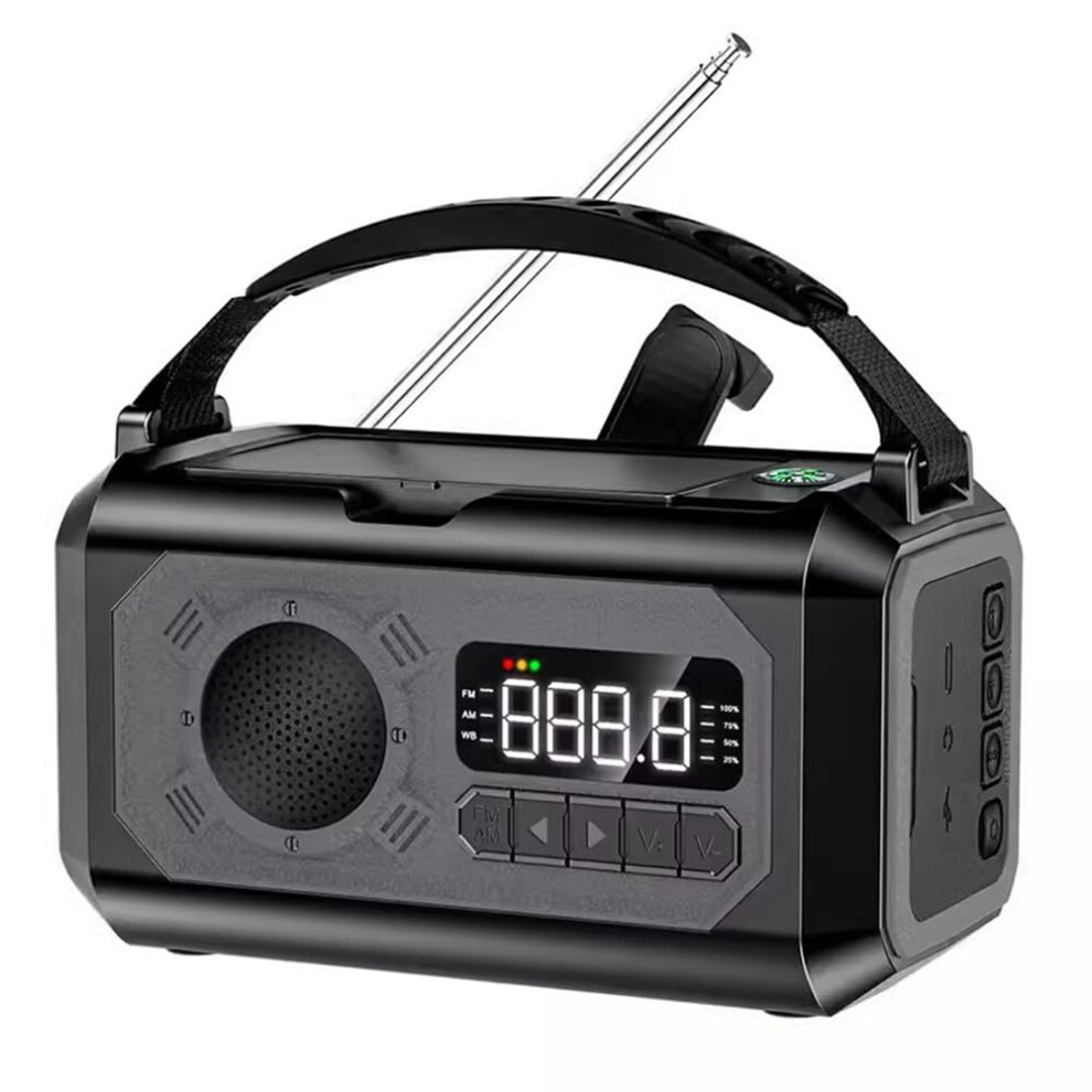 Black Solar Hand Crank Weather Radio 12000Mah Battery, Am/Fm/Noaa Weather Radio, Emergency Lamp, Sos Alert,