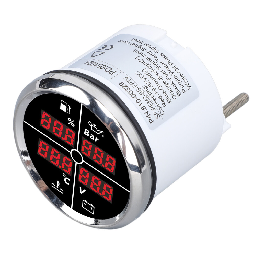 52Mm 4-In-1 Digital Boat Gauge With Backlight, Waterproof Ip67 8401363702112
