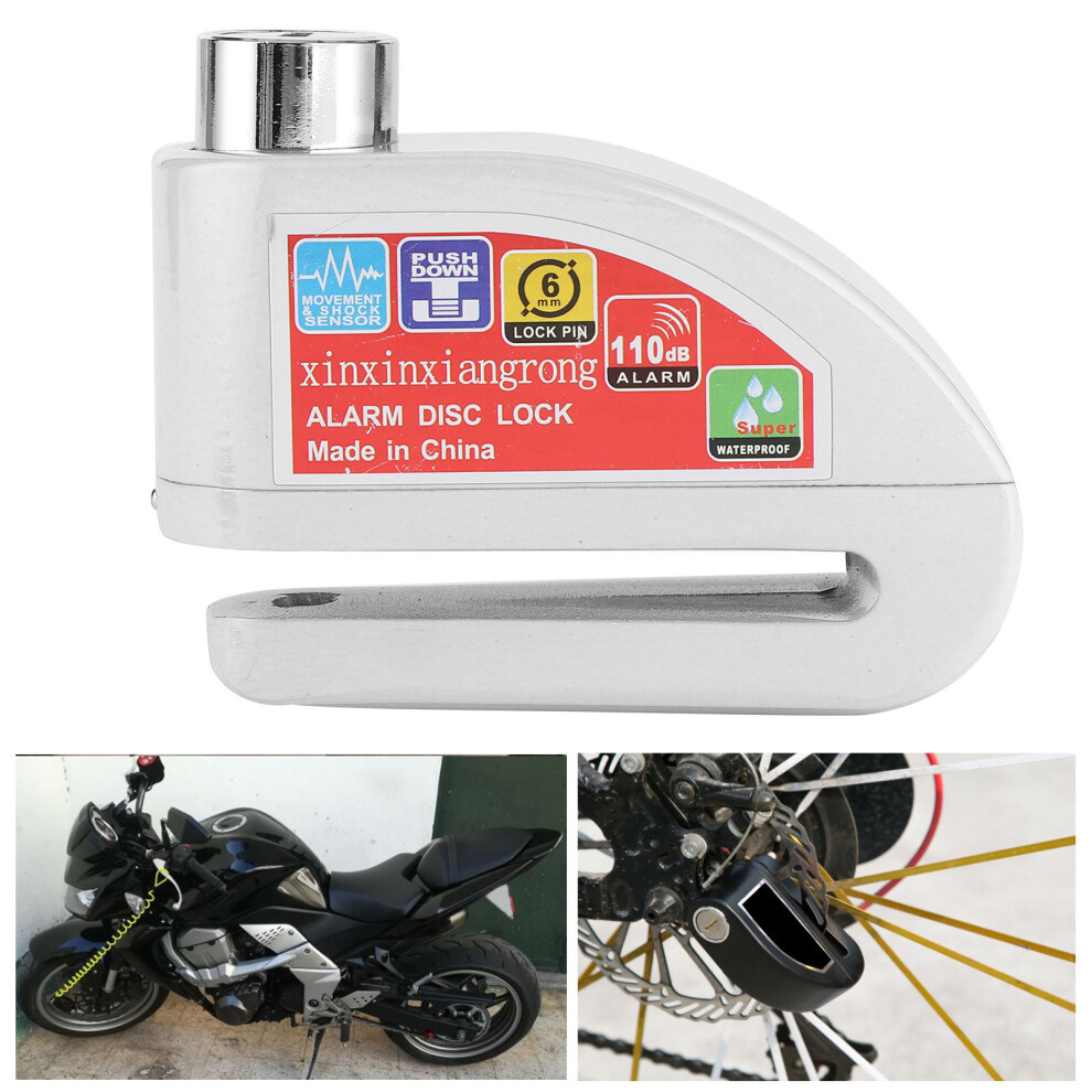 Waterproof Disc Brake Lock Kit 110Db Anti-Theft Security Alarm For Motorcycle Bicycle (Silver) Silver 8721363699206