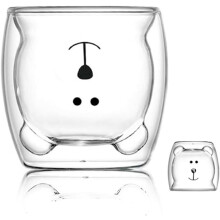 Cupán Caife Tae Dromchla Réidh le Gloine Balla Dúbailte agus Dearadh Intí Adorable, Bronntanas Foirfe d'Aon Ócáid, Gloine Borosilicate
