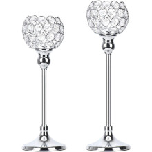 Decorative Crystal Candle Holders, Unique Design Hollow Carved Candle Pattern, Different Height Crystal Beads, Ideal For Table And Living Room Decor (