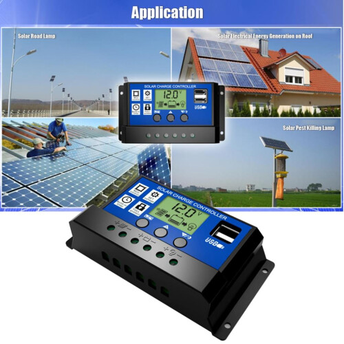 Solar Charge Maestro: 30A PWM solcellecontroller, industriel mikrocontroller, automatisk parameterlagring, dobbelt USB-udgang til blybatterier, 2