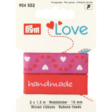 15mm Prym Love Woven Heart Ribbon 3m Red - each