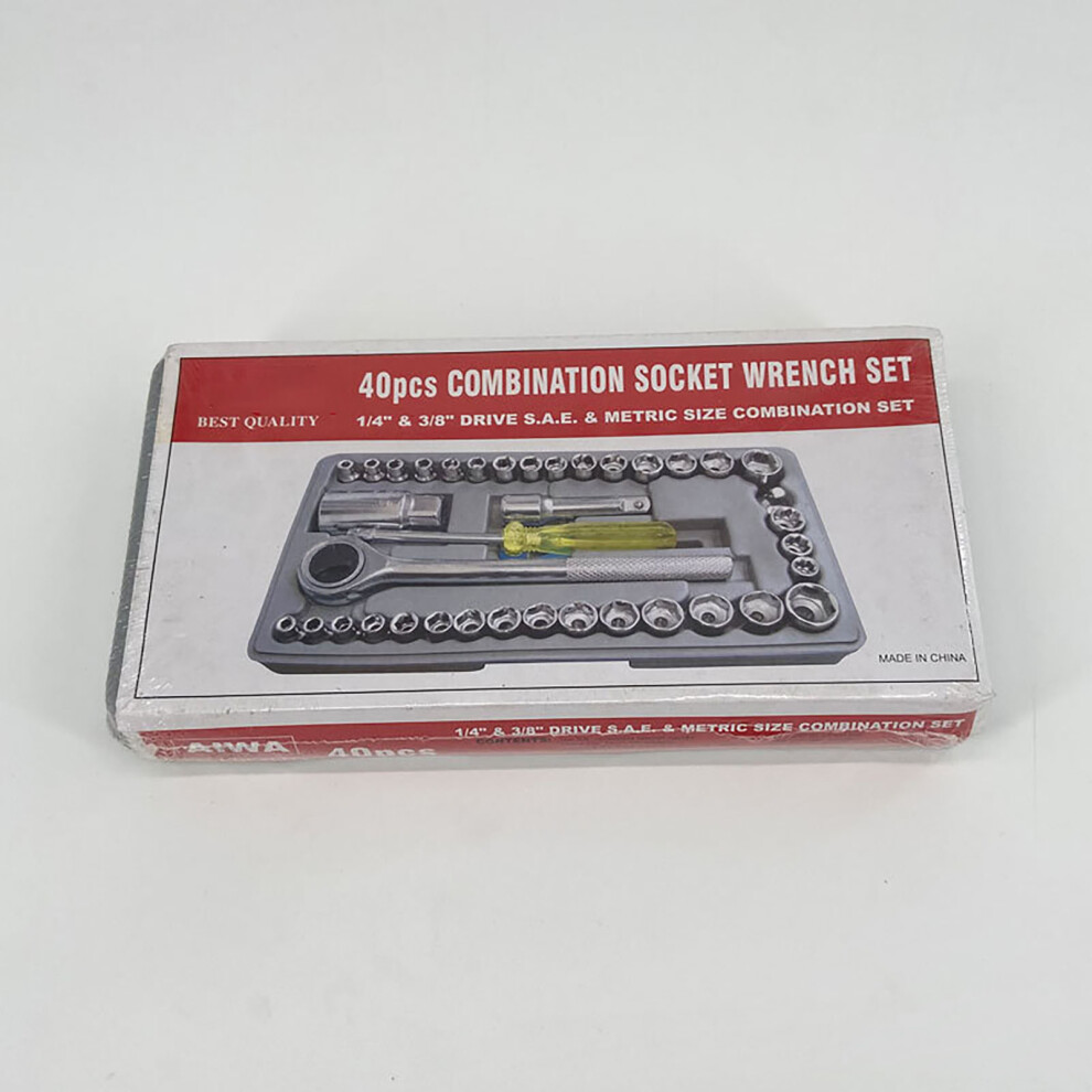 40 Pcs Carbon Steel Socket Ratchet Wrench Set 1/4In & 3/8In Drive 8191363702549