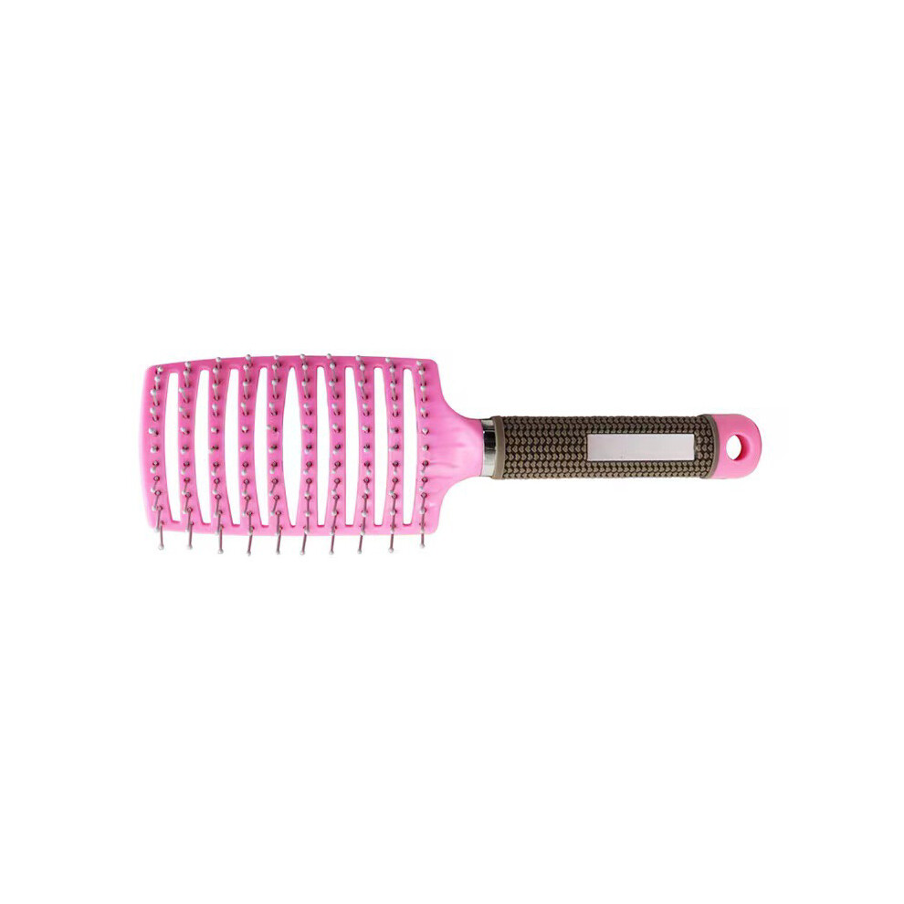 Unisex Pink Row Vented Hairbrush With Ball Tips, Curved & Detangling