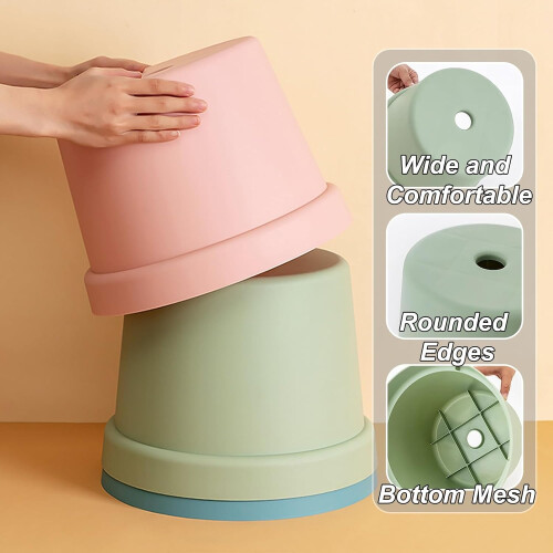 Lightweight NonSlip Plastic Footstool Stackable OnePiece Design Bathroom And Home Use Blue Medium Shoe Changing Stool 2