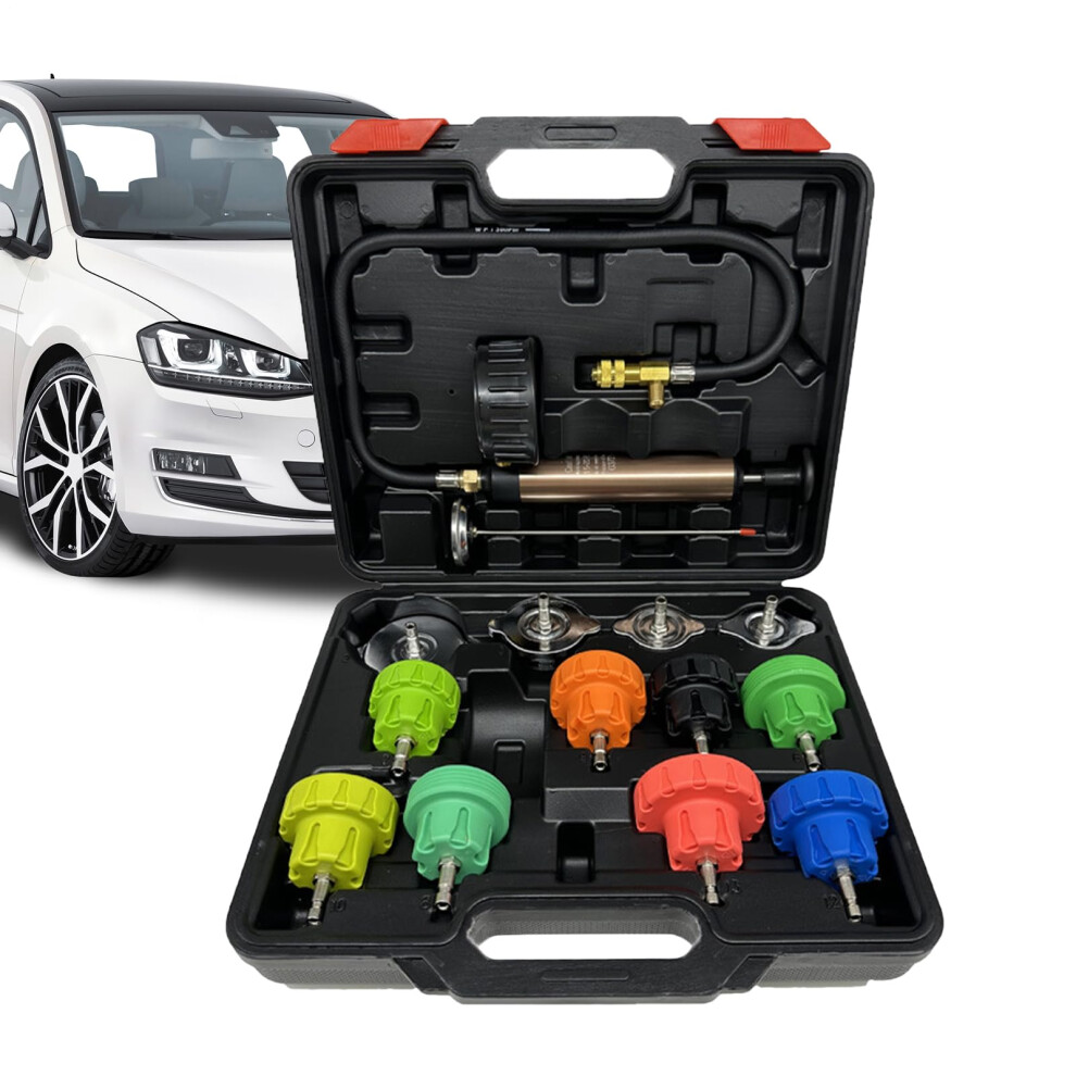 Radiator Pressure Tester 14Piece Auto Tool Set, 17 X 13 Inches Engine Compression Gauge, Vacuum Fill Kit Car Care 9323874159959