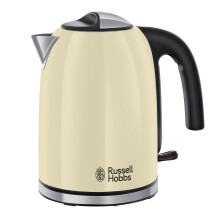 Russell Hobbs Cream Stainless Steel 1.7L Cordless Electric Kettle with black handle (Fast Boil 3KW, Removable washable anti-scale filter, Pull to open
