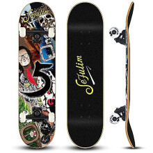 Sefulim 31 x 8 Inch Complete Skateboard 7 Layer Canadian Maple Double Kick Deck Skateboard for Boys Girls Teens Adults Beginner