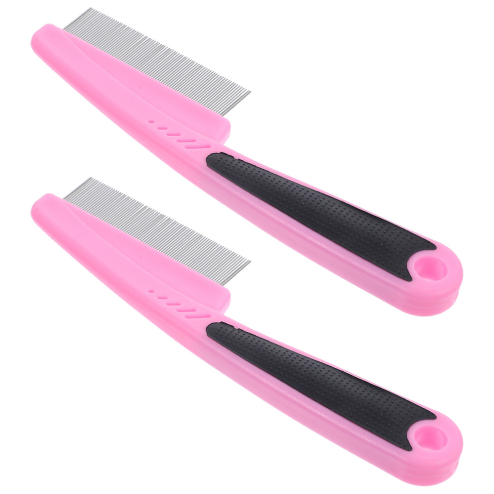Solustre Unisex Pink 2Pcs Metal Fine Tooth Combs Scalp Brushes Dandruff Tools