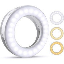 Anello luminoso con clip per smartphone, modello aggiornato con clip di fissaggio, portatile e ricaricabile, perfetto per creatori e influencer