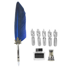 Blaue Vintage-Federkiel-Geschenkbox, Edelstahlfeder