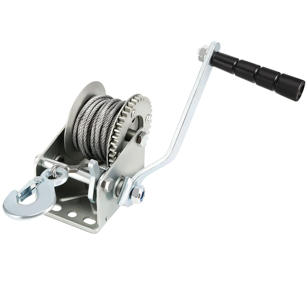 Hand Winch 600Lbs Capacity, 26.2 Ft (8M) Steel Cable, Twoway Manual Ratchet Winch For Atv Boat Trailer Marine, Silver 9323874162195