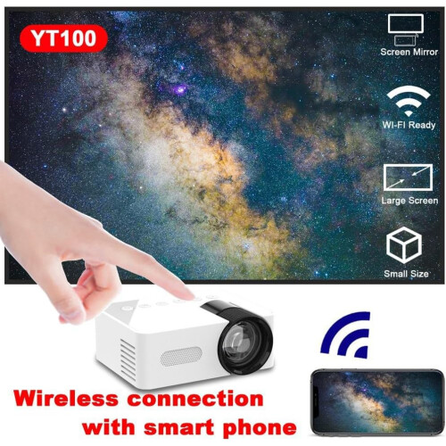 White Mini Home Projector, Portable Wireless Smartphone Compatible, MultiFunction Compact Home Theater 1