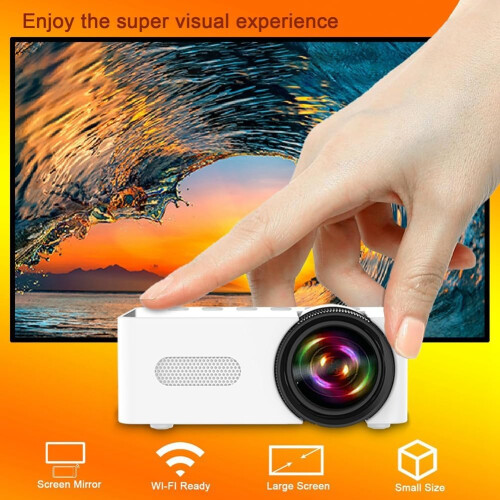 White Mini Home Projector, Portable Wireless Smartphone Compatible, MultiFunction Compact Home Theater 2