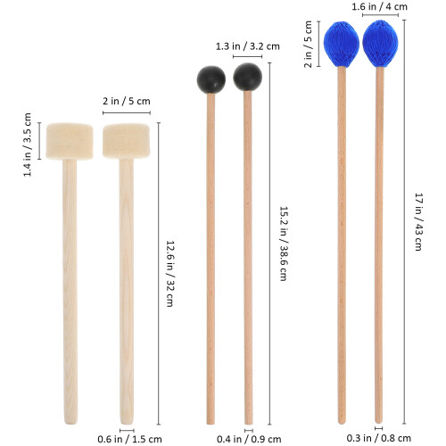 6Pcs Multi Wood Percussion Mallets Drumsticks Felt Head Bass Drum Set 1