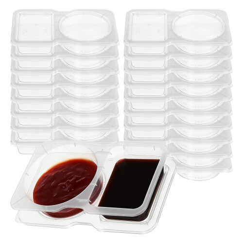 20Pz Contenitori Salsa 2 Scomparti Ermetico Trasparenti PP