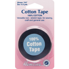 Hemline H541.20 | Black 100% Cotton Non Stretch Tape | 20mm x 5m
