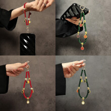 Phone Lanyard Featuring 5 Prosperity Gods Anti Slip Wrist Strap For Secure Carry Red