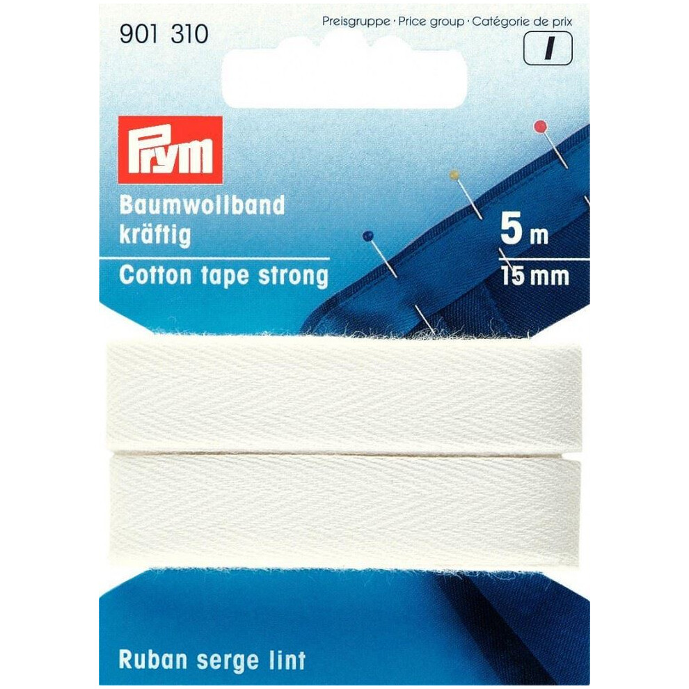 Prym 15Mm Extra Strong Cotton Tape 5M - Each White