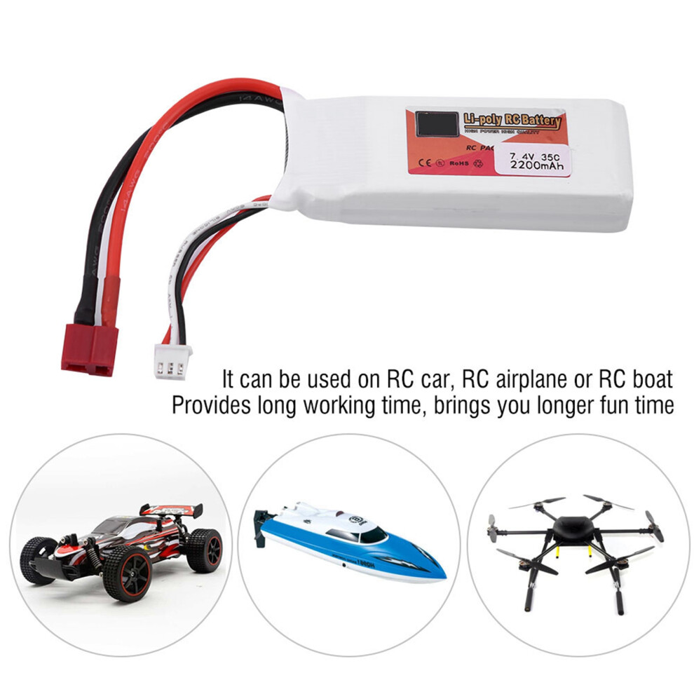 2S 7.4V 2200mAh 35C LiPo Battery for RC Cars, Planes & Boats