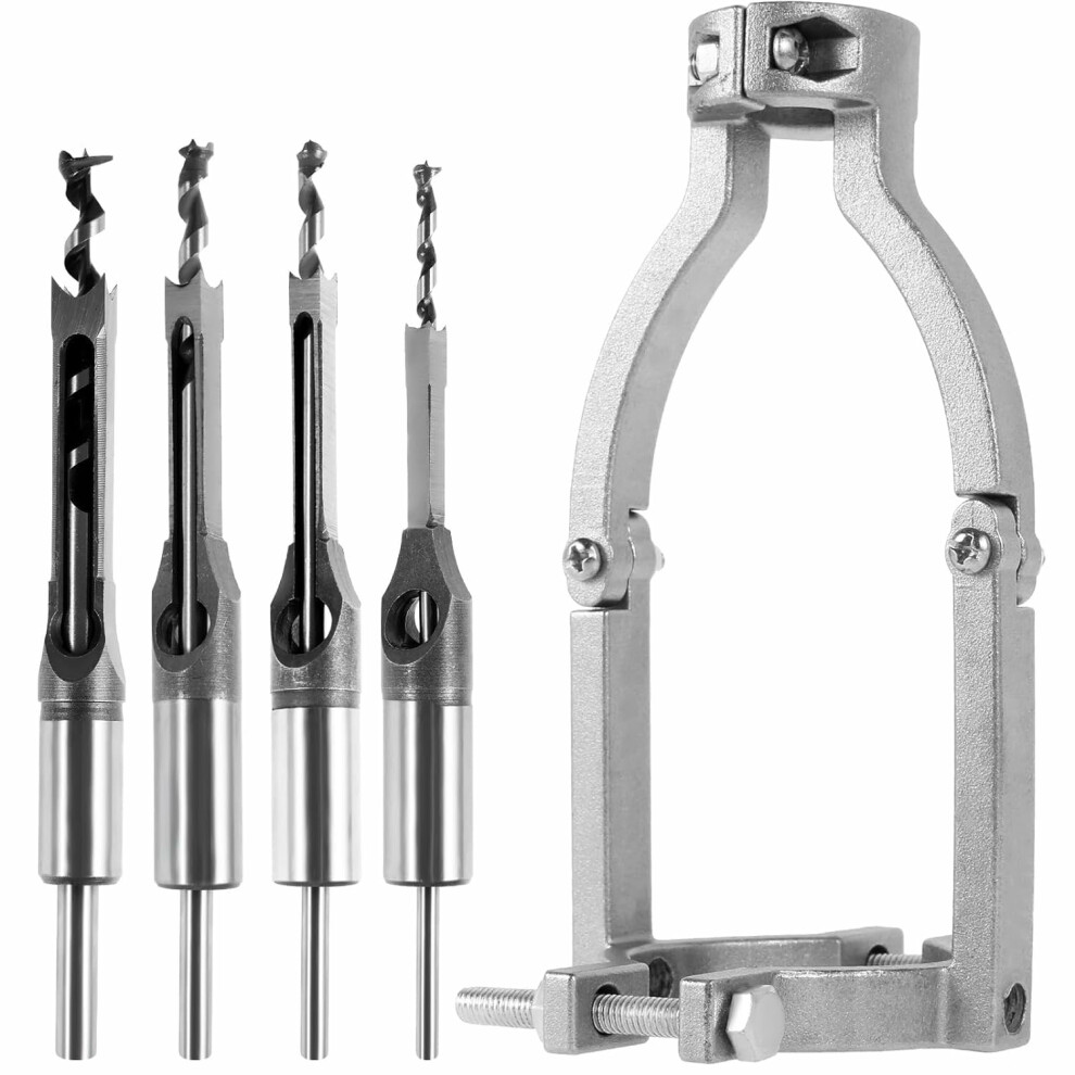 Carbide Square Hole Drill Bit Adapter Kit 4Bit Set With Fixing Bracket For Woodworking Mortising 9339159431382