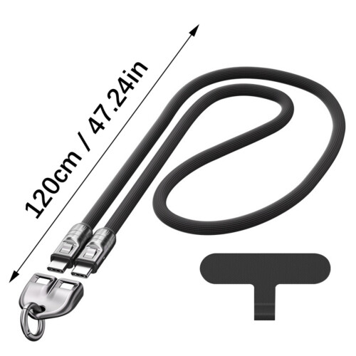 Braided Phone Lanyard with 240W USB C Fast Charging Cable-Black 2
