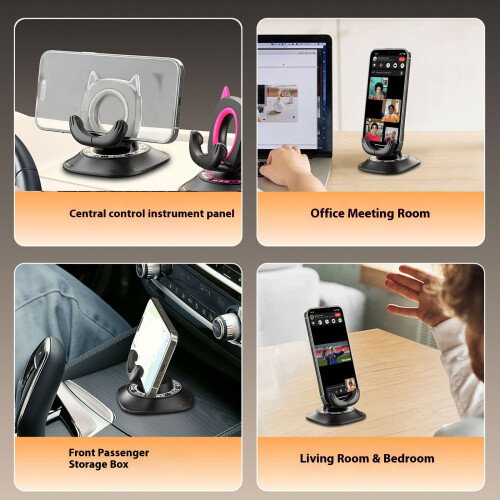 ABS Dashboard Phone Holder 360 Rotating Design Nonslip-Red 2