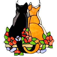 Buntglas-Sonnenfänger für Katzenliebhaber, handgefertigter Buntglas-Fensterhänger mit Katzen- und Blumenmotiv, echtes Glas, kein Plastik, funkelt