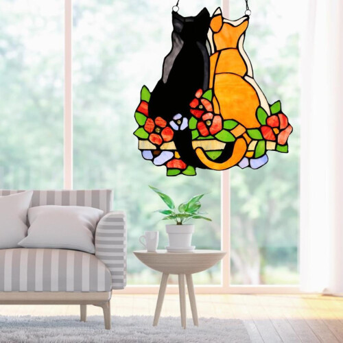Βιτρό Suncatcher για τους λάτρεις των γατών, Χειροποίητο κρεμαστό παράθυρο βιτρό με 2