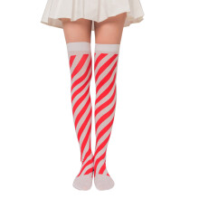 Women Striped Over Knee Socks Plush Toy-red and white diagon
