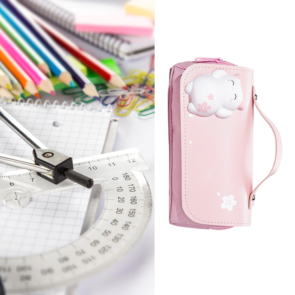 Cute 3D Cat Pencil Case Canvas Large Capacity 10x8x21cm Pink-image-OPC-PN6Y8SS-NEW
