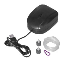 Bomba de ar para aquário com aerador de saída dupla, operação silenciosa, ideal para uso interno e externo, fluxo de ar ajustável e kit completo