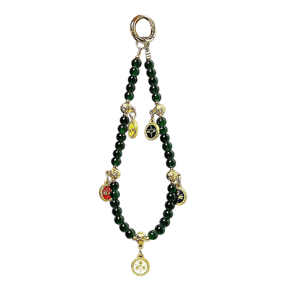 Pvc Five Prosperity Gods Phone Chain With Beaded Handheld- Green 7627000368324